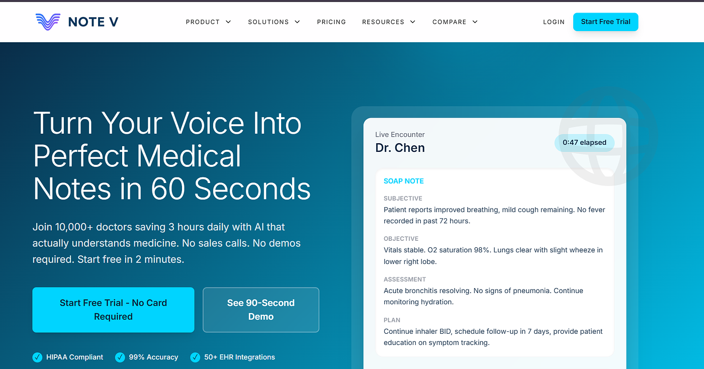 NoteV Launches AI Medical Scribe That Creates Clinical Notes in 60 Seconds