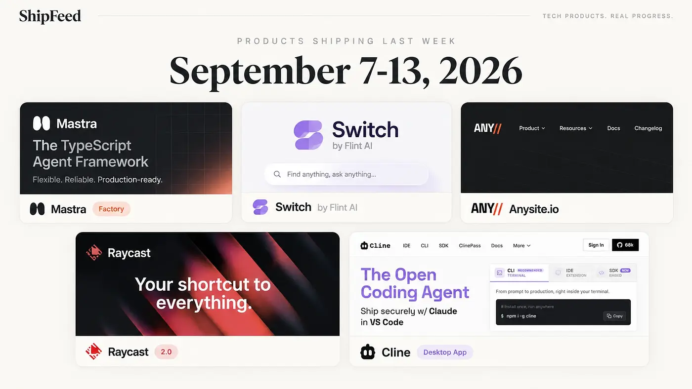 Products Shipping Last Week: September 7-13, 2026