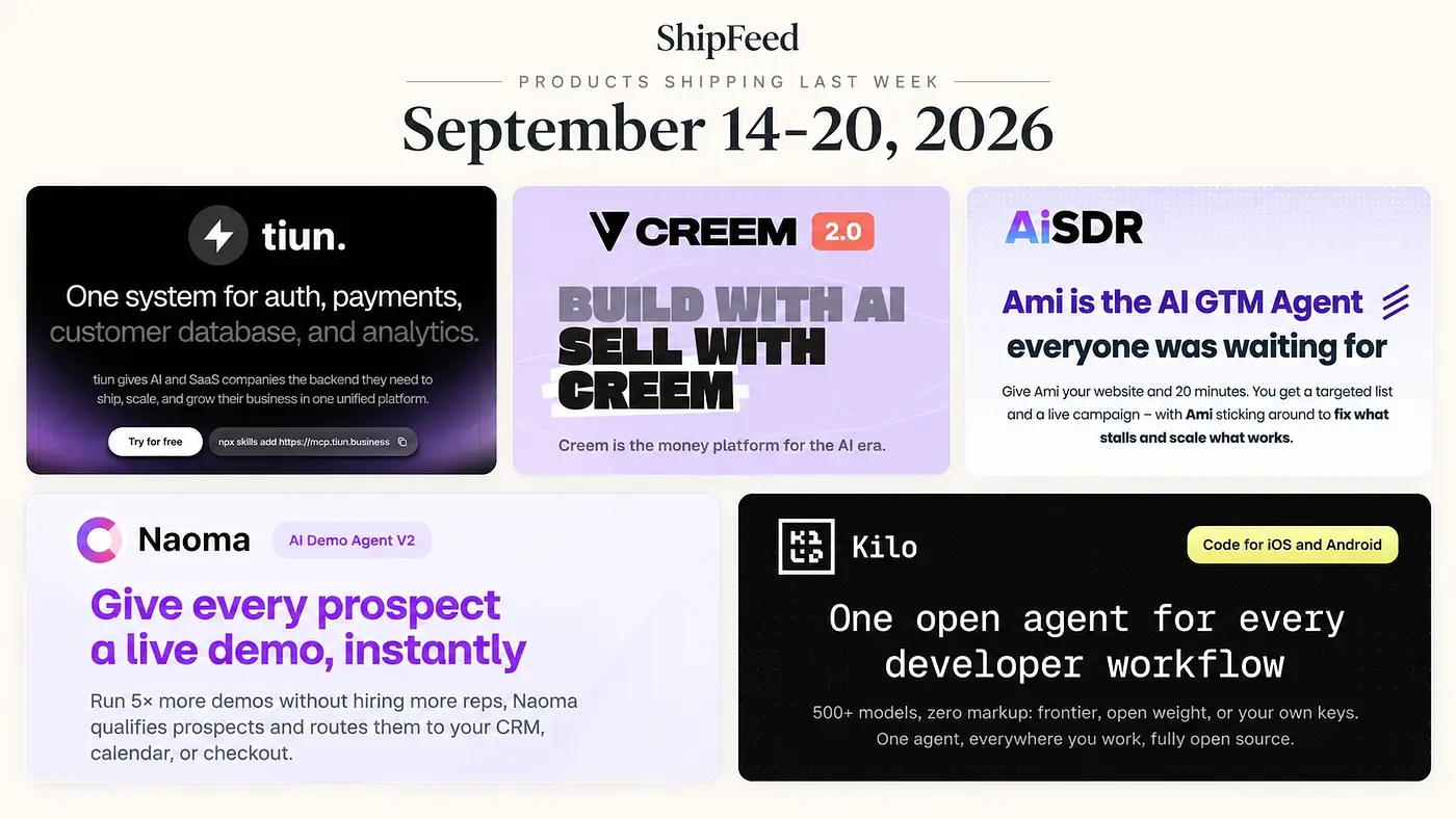 Products Shipping Last Week: September 14-20, 2026